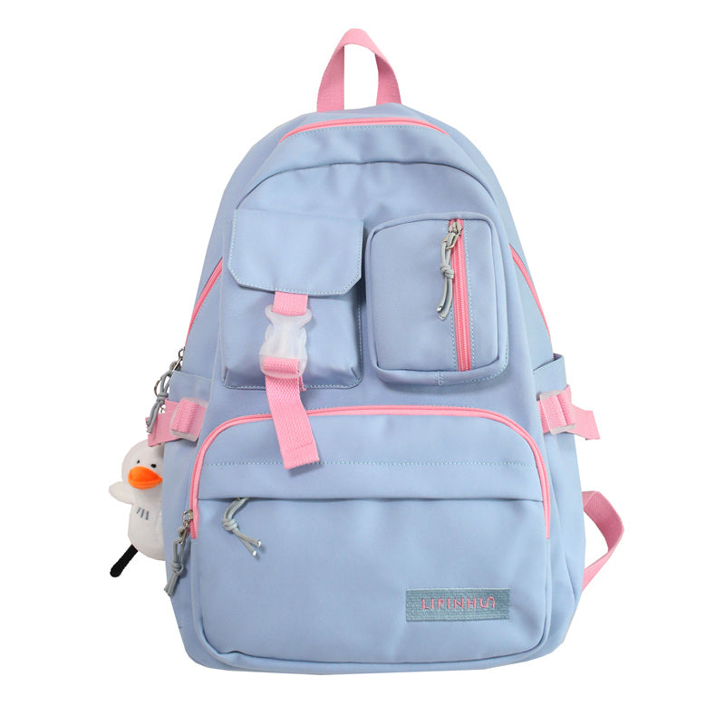 lhzstore Teenage Girl  Schoolbag Women Solid Color Neutral Large Capacity Backpack High School Students Lovely Book bag