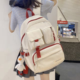 lhzstore Teenage Girl  Schoolbag Women Solid Color Neutral Large Capacity Backpack High School Students Lovely Book bag