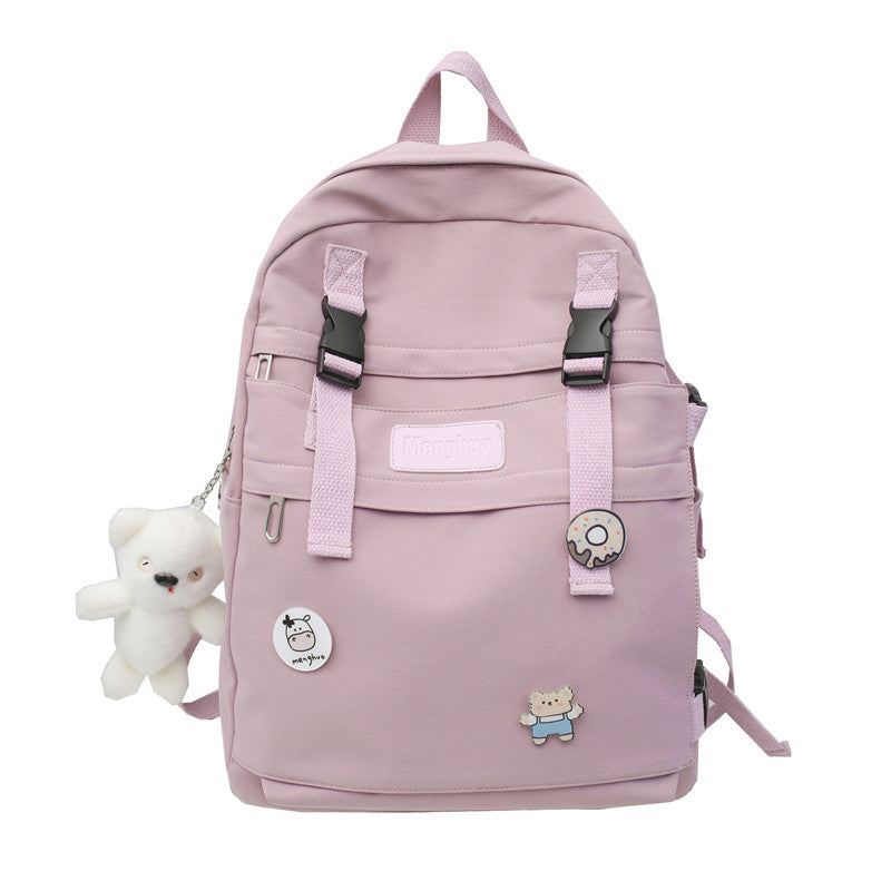 lhzstore Aesthetic Backpack Waterproof Girl Backpack College Student Bags Buckle Package Teenage Girl Cute Schoolbag