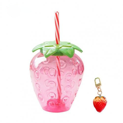 Strawberry Straw Cup Cute Girl Milk Tea Cup Summer Portable Ins Style Plastic Water Bottle with Straw Kawaii Milk Juice Bottle