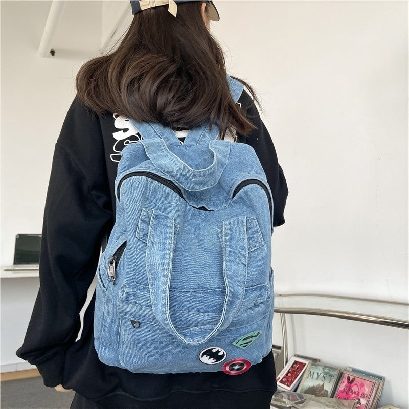 Lhzstore Aesthetic Backpack Vintage Backpack Denim Large Capacity School Backpack for Girls Student Women School Bag Female Mochilas
