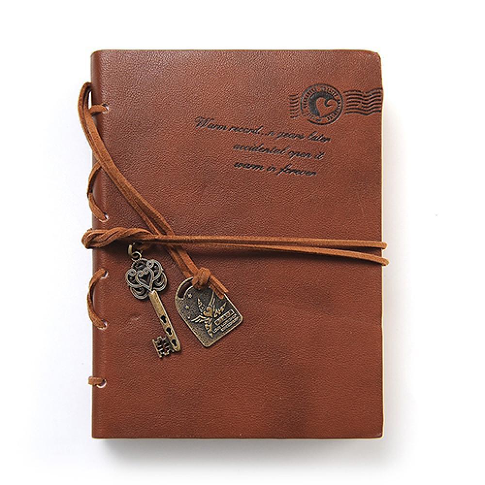 Vintage Style Key Decoration Faux Leather Cover Blank Diary Diary Agenda Notebook Back To School Gift