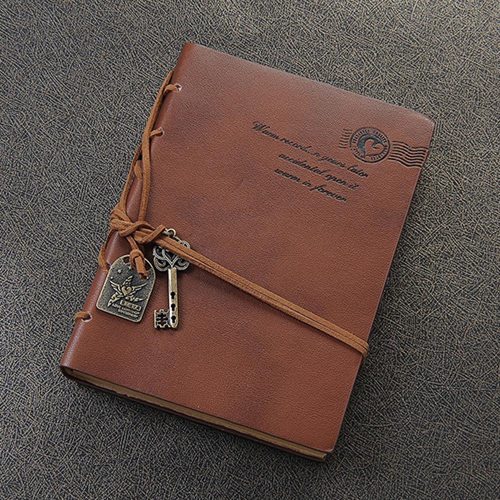 Vintage Style Key Decoration Faux Leather Cover Blank Diary Diary Agenda Notebook Back To School Gift