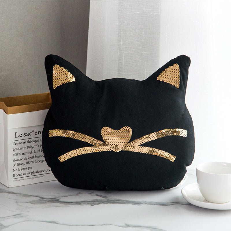 Cotton Sequins Black Cat Plush Pillow Cushions