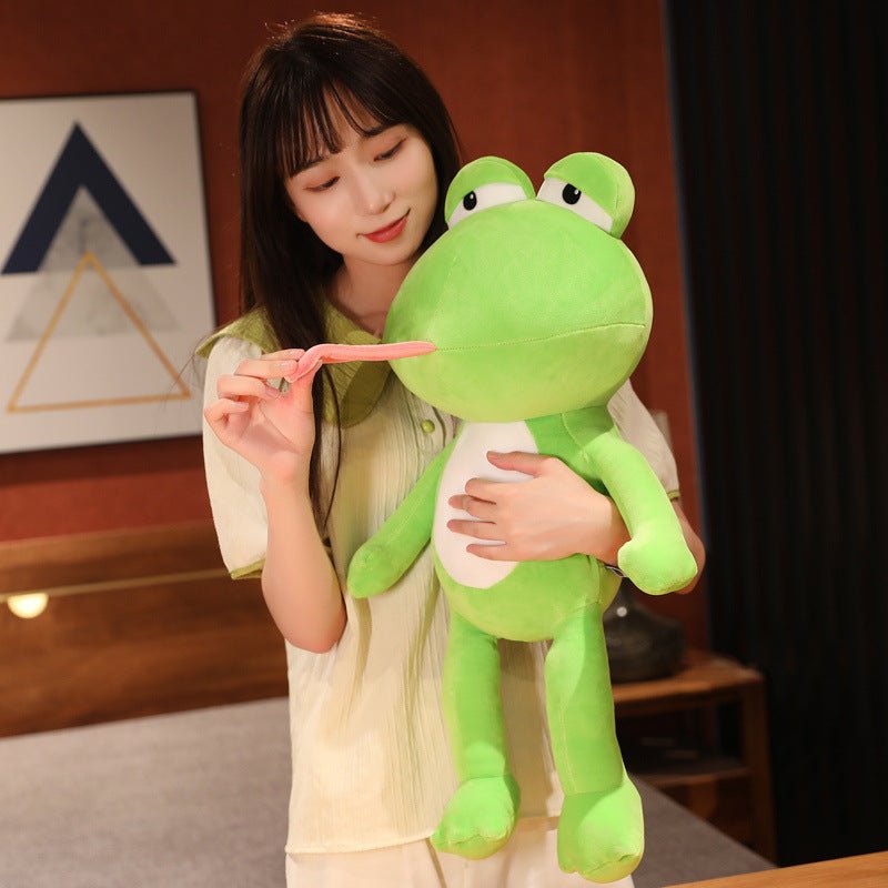 Green Frog Plush Toy with Long Bendable Tongue