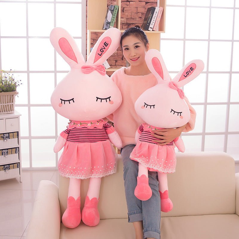 Pink Bunny Rabbit Plushie Stuffed Doll In Dress