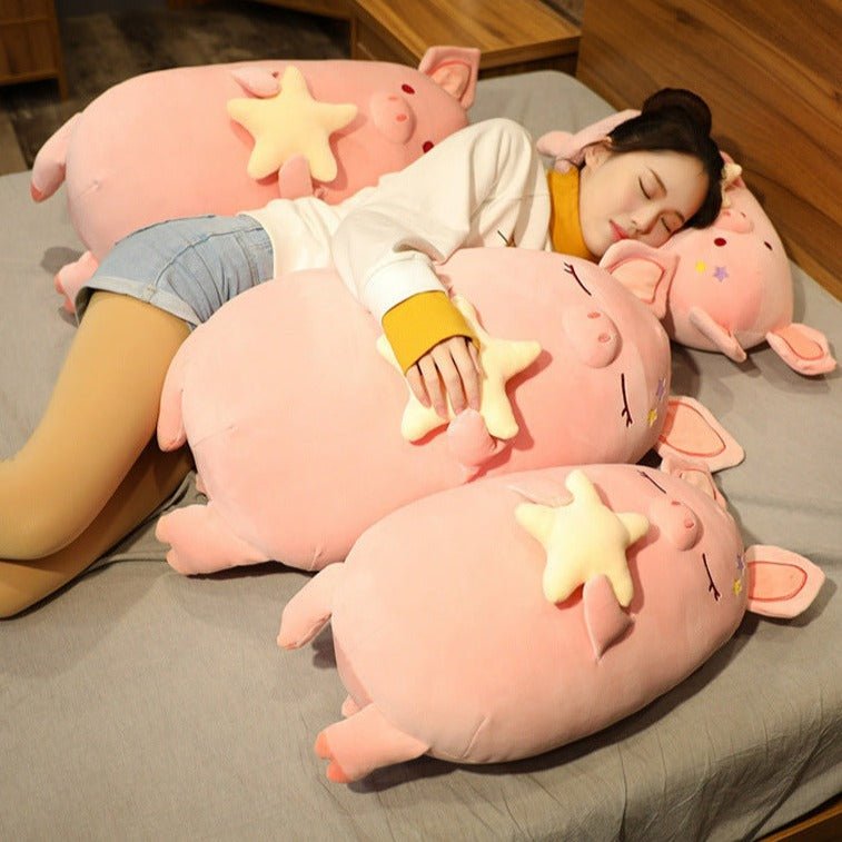 Pink Pig Plush Toys Star Pillows