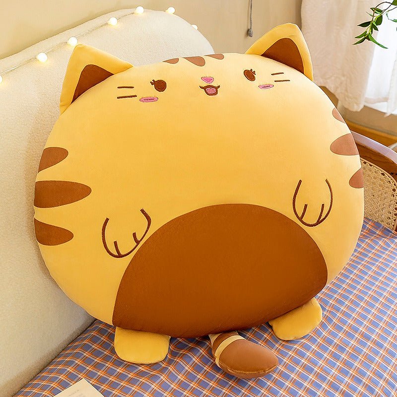 Yellow Gray Fat Cat Pillow Cushion Plush Doll